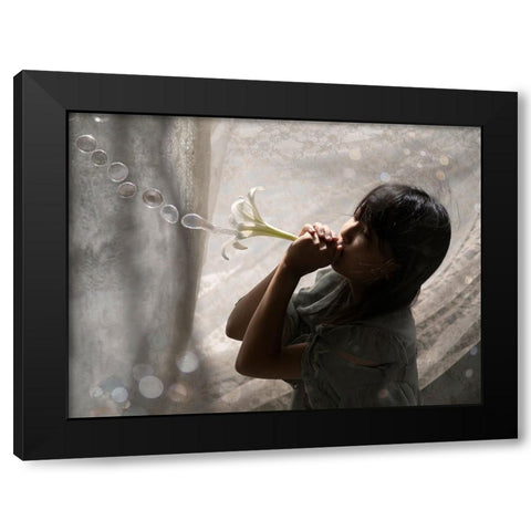 A Lily And Bubls Black Modern Wood Framed Art Print by Ugachi, Takako