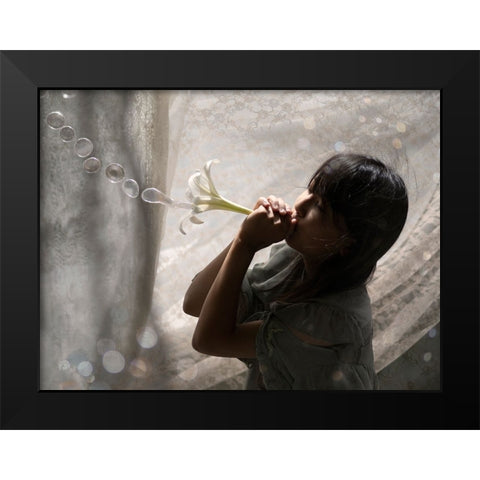 A Lily And Bubls Black Modern Wood Framed Art Print by Ugachi, Takako