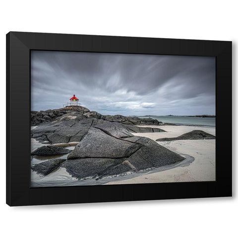 Lighthouse At Eggum Black Modern Wood Framed Art Print by Goossens, Henk