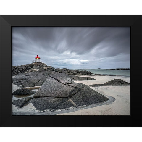 Lighthouse At Eggum Black Modern Wood Framed Art Print by Goossens, Henk