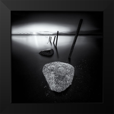 Silent Beach Black Modern Wood Framed Art Print by Ding, Sunny