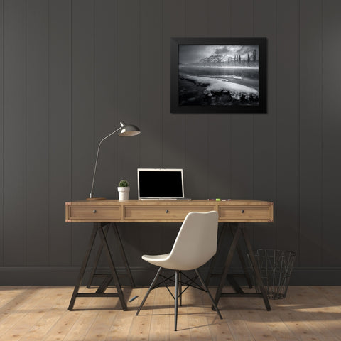 Melting RIVer Flowing By Mountains Black Modern Wood Framed Art Print by And Hongchao, Gu