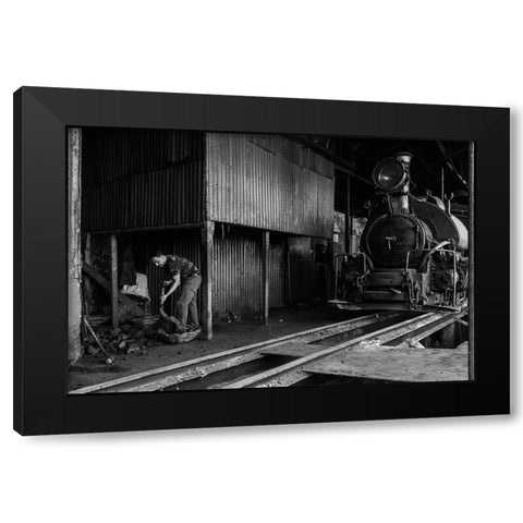Rail Worker Black Modern Wood Framed Art Print by Chakraborty, Sudipta