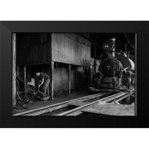Rail Worker Black Modern Wood Framed Art Print by Chakraborty, Sudipta