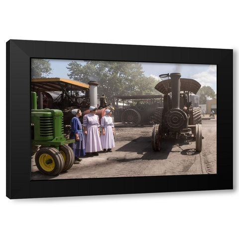 Three Mennos And A Tractor Black Modern Wood Framed Art Print with Double Matting by A. Malek, Stan