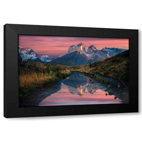 Cuernos Del Paine Sunrise Black Modern Wood Framed Art Print by Jin, Jie