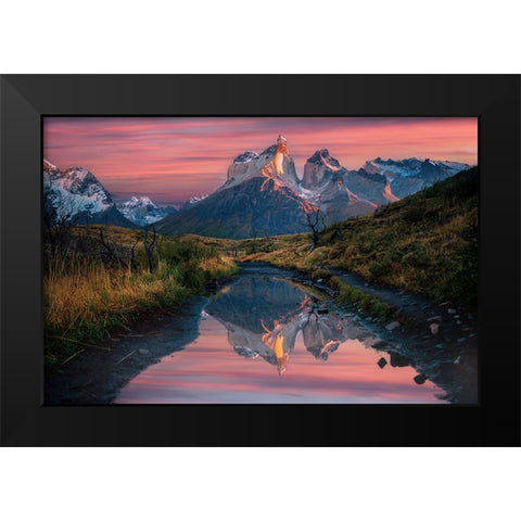 Cuernos Del Paine Sunrise Black Modern Wood Framed Art Print by Jin, Jie