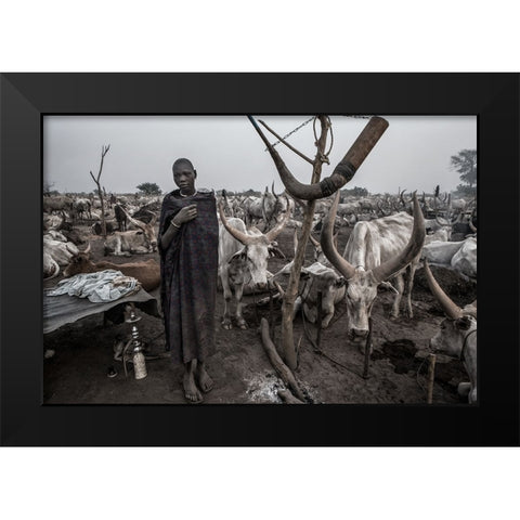 In A Mundari Cattle Camp-III - South Sudan Black Modern Wood Framed Art Print by Inazio Kuesta, Joxe