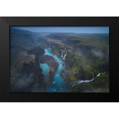 Land Of Thousand Waterfalls Black Modern Wood Framed Art Print by De La, Javier