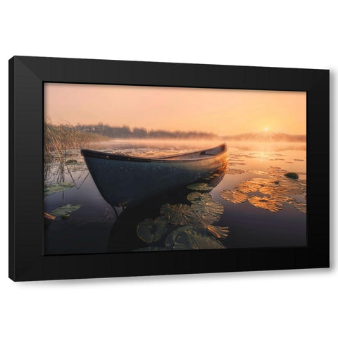 Sunrise in the fog Black Modern Wood Framed Art Print by Budyta, Dariusz