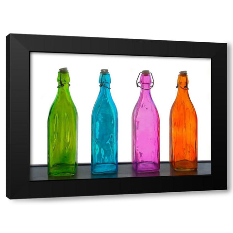 Colored bottles Black Modern Wood Framed Art Print by Riza, Aliza