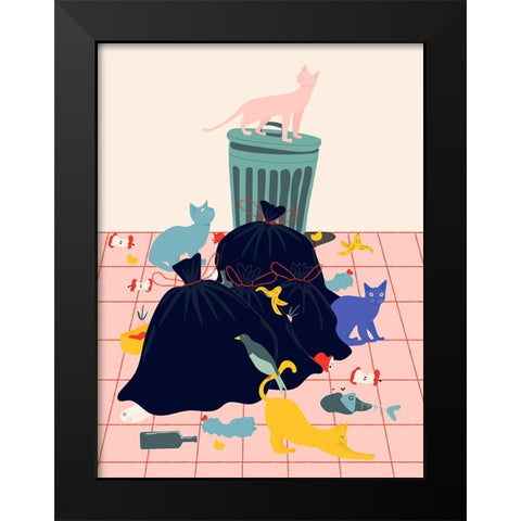 Cats Black Modern Wood Framed Art Print by de Jai, Jota