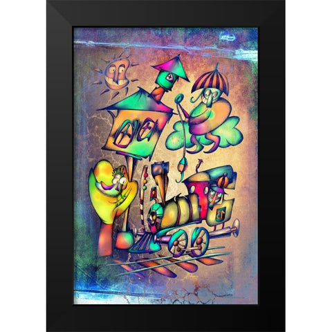 The umbrella man catches the locomotive Black Modern Wood Framed Art Print by Kulik, Rafal