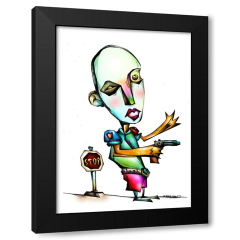 The crazy policeman Black Modern Wood Framed Art Print with Double Matting by Kulik, Rafal