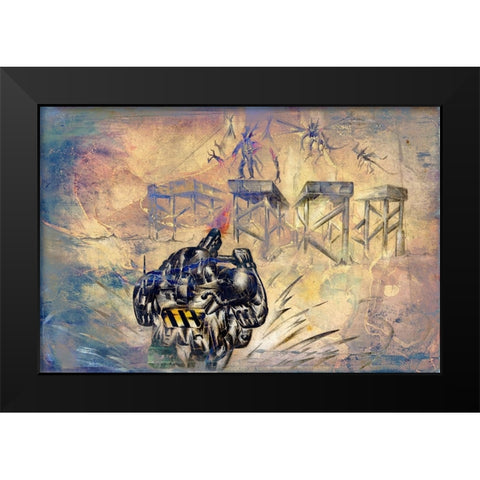 Space soldier against Aliens Black Modern Wood Framed Art Print by Kulik, Rafal