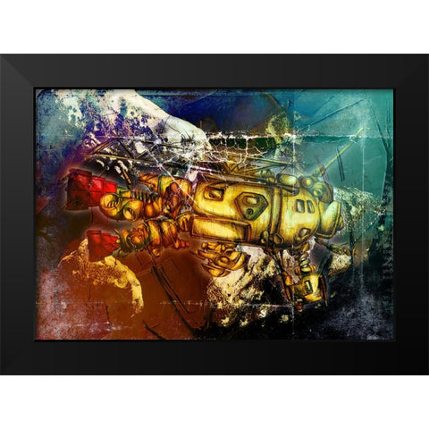 Sputnik at asteroids Black Modern Wood Framed Art Print by Kulik, Rafal