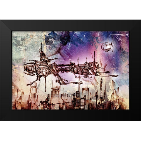 Tropolis city Black Modern Wood Framed Art Print by Kulik, Rafal