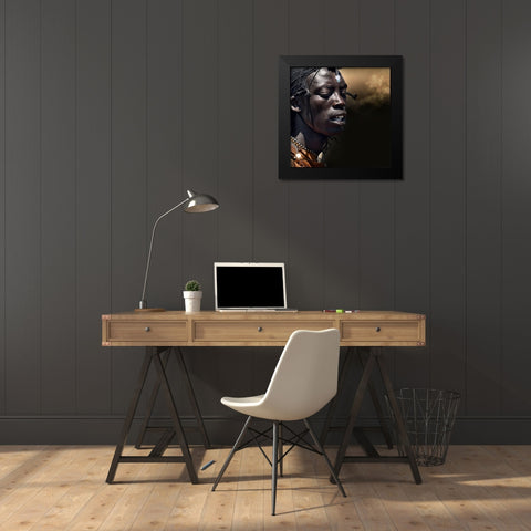 Dancing Masai Black Modern Wood Framed Art Print by Flour, Piet