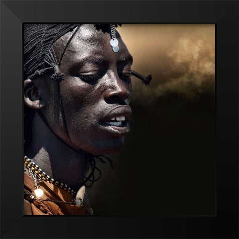 Dancing Masai Black Modern Wood Framed Art Print by Flour, Piet