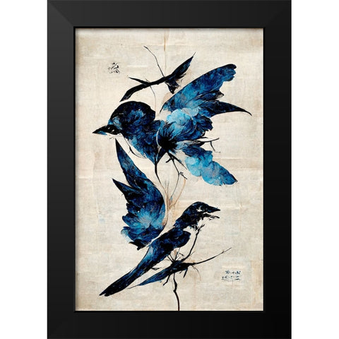 Blue Birds Black Modern Wood Framed Art Print by Treechild