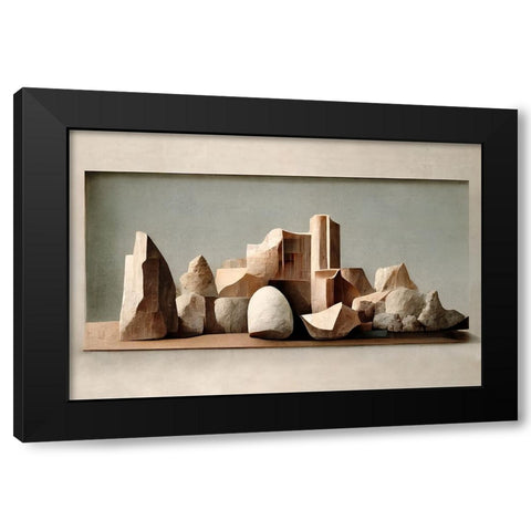 Carved Rocks Black Modern Wood Framed Art Print with Double Matting by Treechild