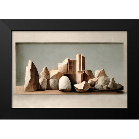 Carved Rocks Black Modern Wood Framed Art Print by Treechild