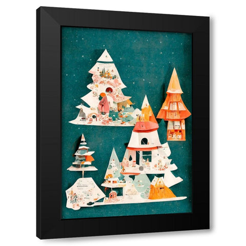 A Paper Village Black Modern Wood Framed Art Print with Double Matting by Treechild