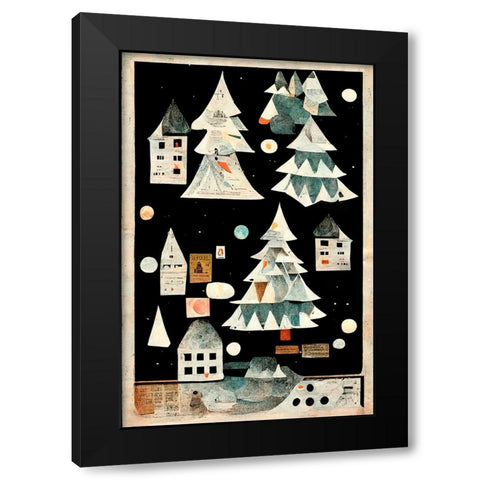 A Paper Village At Night Black Modern Wood Framed Art Print with Double Matting by Treechild
