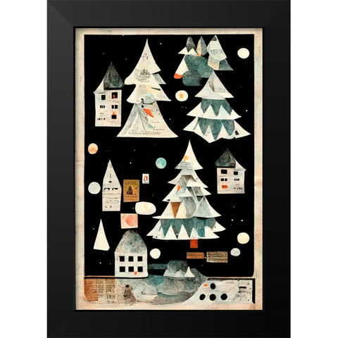 A Paper Village At Night Black Modern Wood Framed Art Print by Treechild