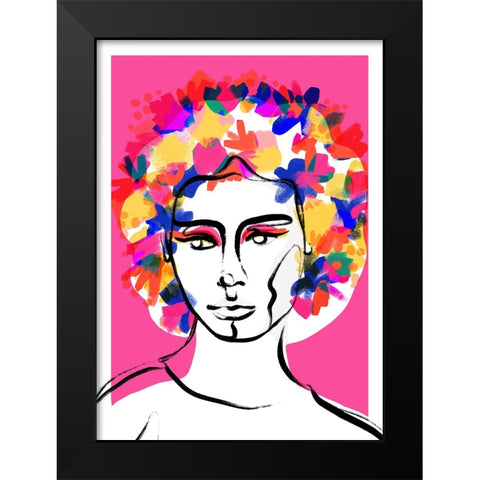 Flower Hair Black Modern Wood Framed Art Print by Treechild