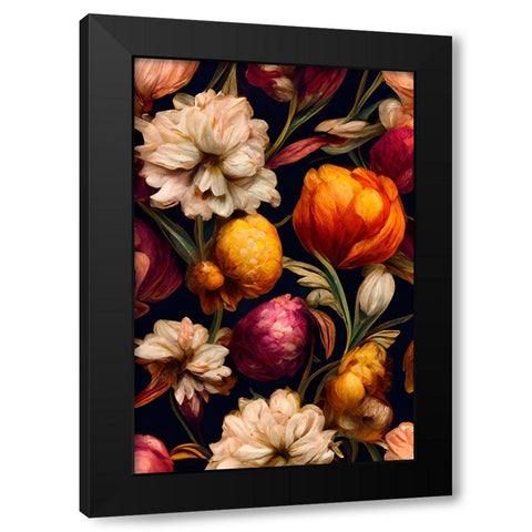 Romantic Flowers Black Modern Wood Framed Art Print with Double Matting by Treechild