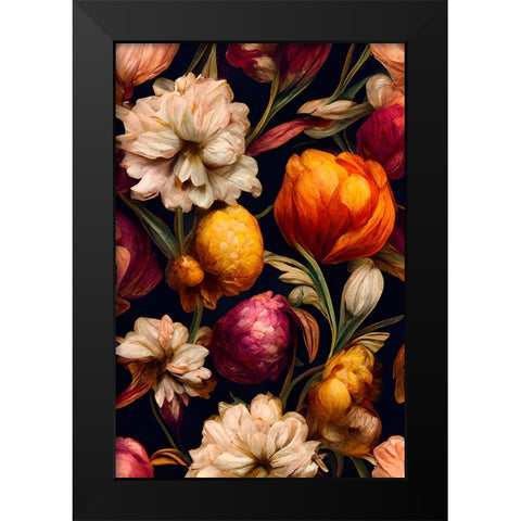 Romantic Flowers Black Modern Wood Framed Art Print by Treechild