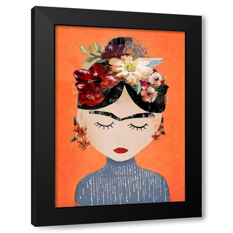 Frida (Orange Version) Black Modern Wood Framed Art Print with Double Matting by Treechild