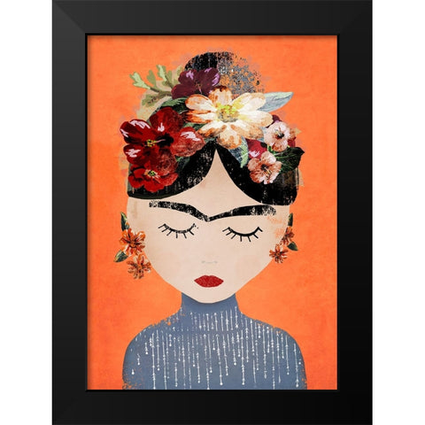 Frida (Orange Version) Black Modern Wood Framed Art Print by Treechild