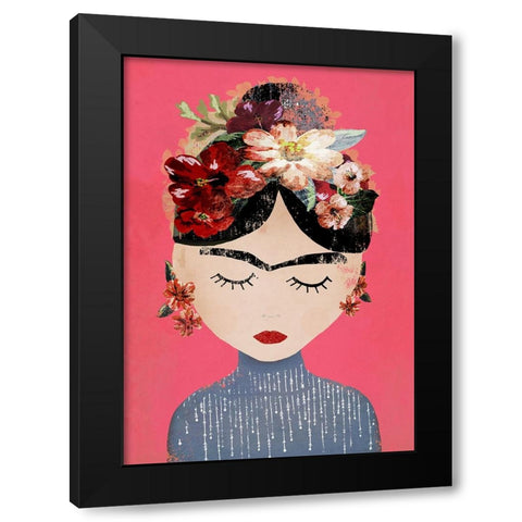 Frida (Pink Version) Black Modern Wood Framed Art Print with Double Matting by Treechild
