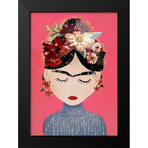 Frida (Pink Version) Black Modern Wood Framed Art Print by Treechild