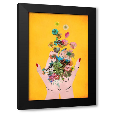 Fridas Hands (Yellow Version) Black Modern Wood Framed Art Print with Double Matting by Treechild