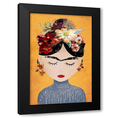 Frida (Yellow Version) Black Modern Wood Framed Art Print with Double Matting by Treechild