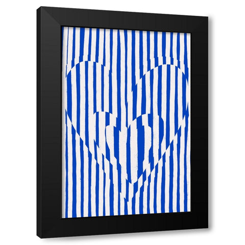 Hearts (Blue Version) Black Modern Wood Framed Art Print with Double Matting by Treechild