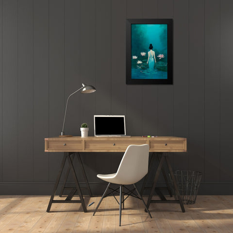In The Pond Black Modern Wood Framed Art Print by Treechild