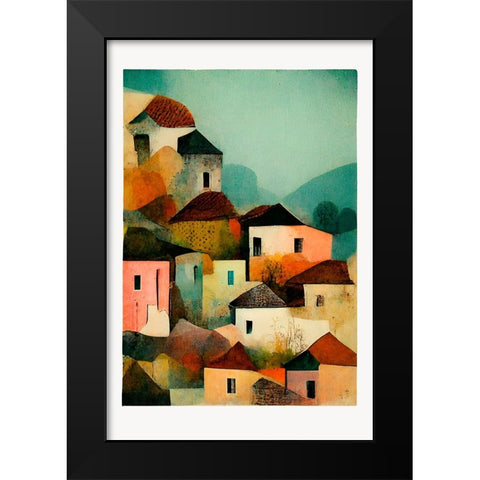 Italian Village Black Modern Wood Framed Art Print by Treechild