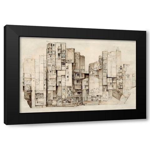 The City Black Modern Wood Framed Art Print by Treechild