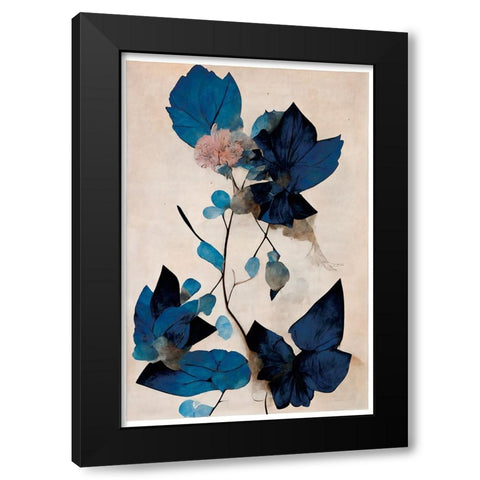 Blue Dry Flowers Black Modern Wood Framed Art Print by Treechild