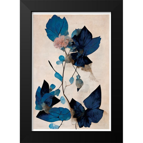 Blue Dry Flowers Black Modern Wood Framed Art Print by Treechild
