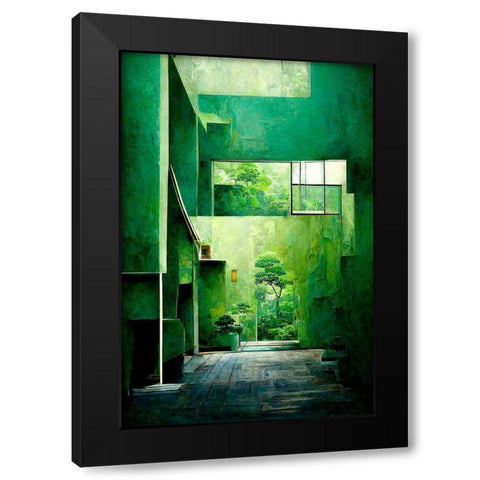 The Green House Black Modern Wood Framed Art Print with Double Matting by Treechild