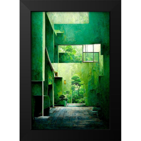 The Green House Black Modern Wood Framed Art Print by Treechild