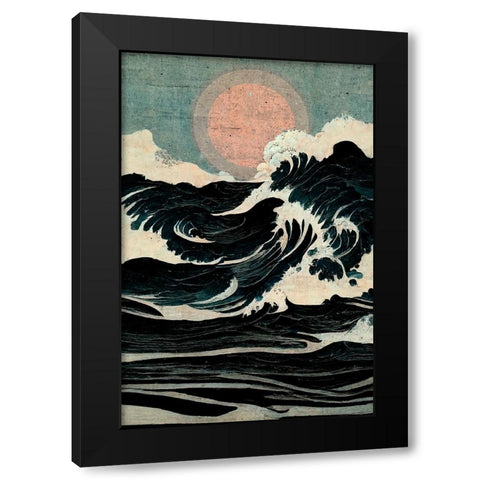 Wild Waves Black Modern Wood Framed Art Print with Double Matting by Treechild