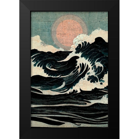 Wild Waves Black Modern Wood Framed Art Print by Treechild