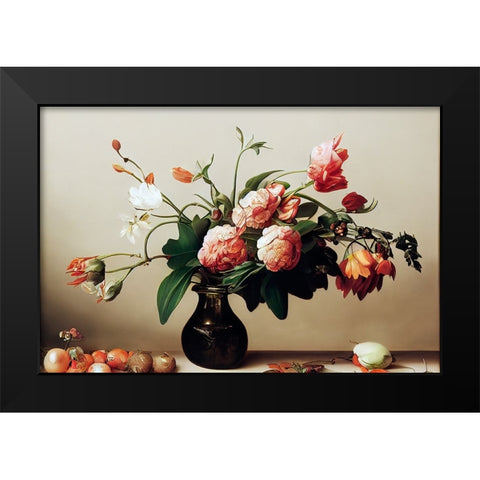 Pink Peony Black Modern Wood Framed Art Print by Treechild