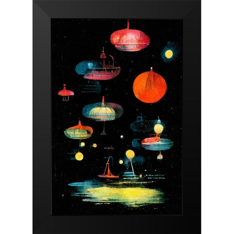 Lanterns Black Modern Wood Framed Art Print by Treechild